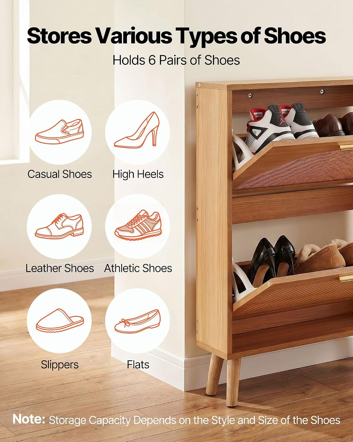 Rattan Flip‑Drawer Shoe Cabinet