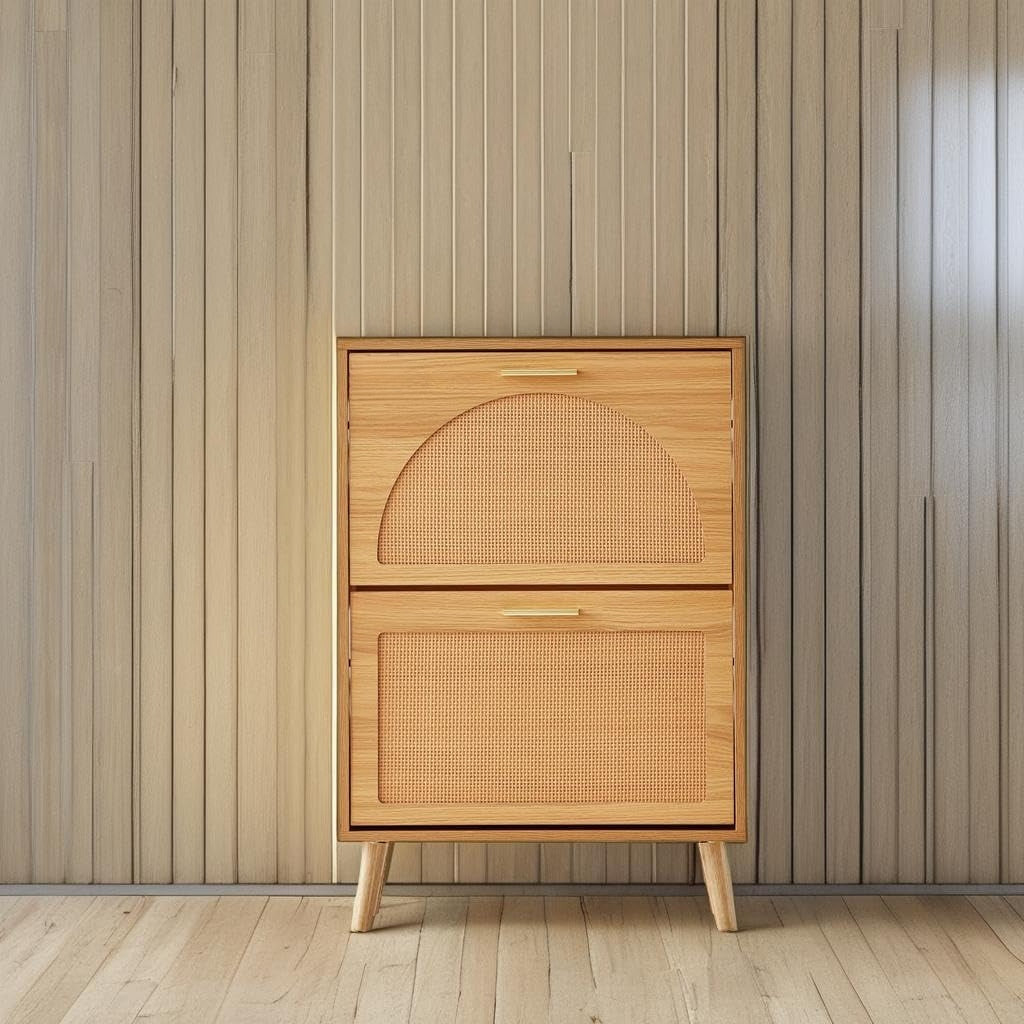 Rattan Flip‑Drawer Shoe Cabinet