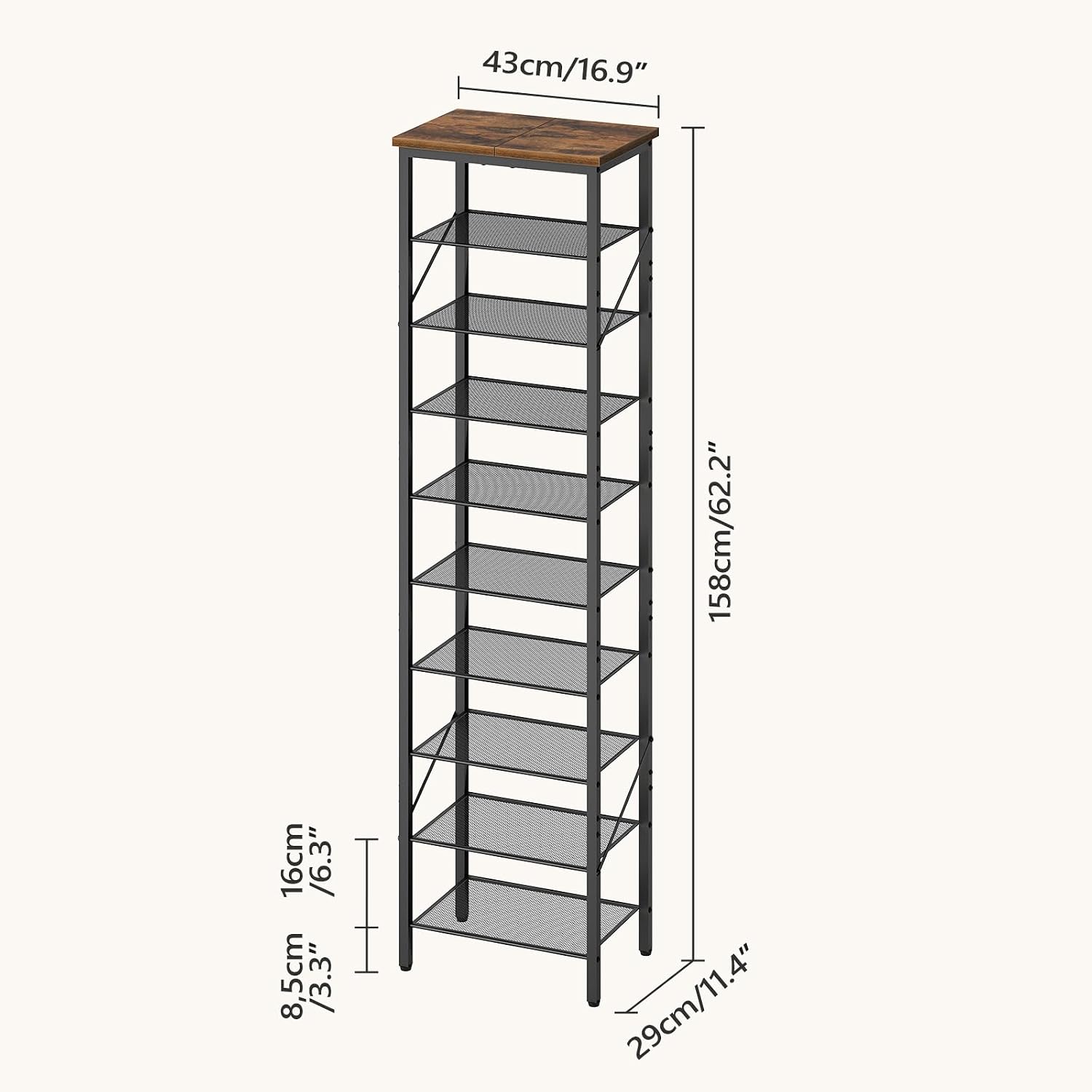 10‑Tier Slim Metal Shoe Rack