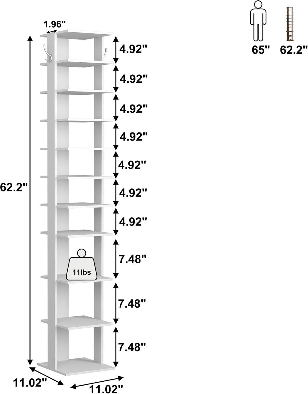 White 10‑Tier Vertical Shoe Rack