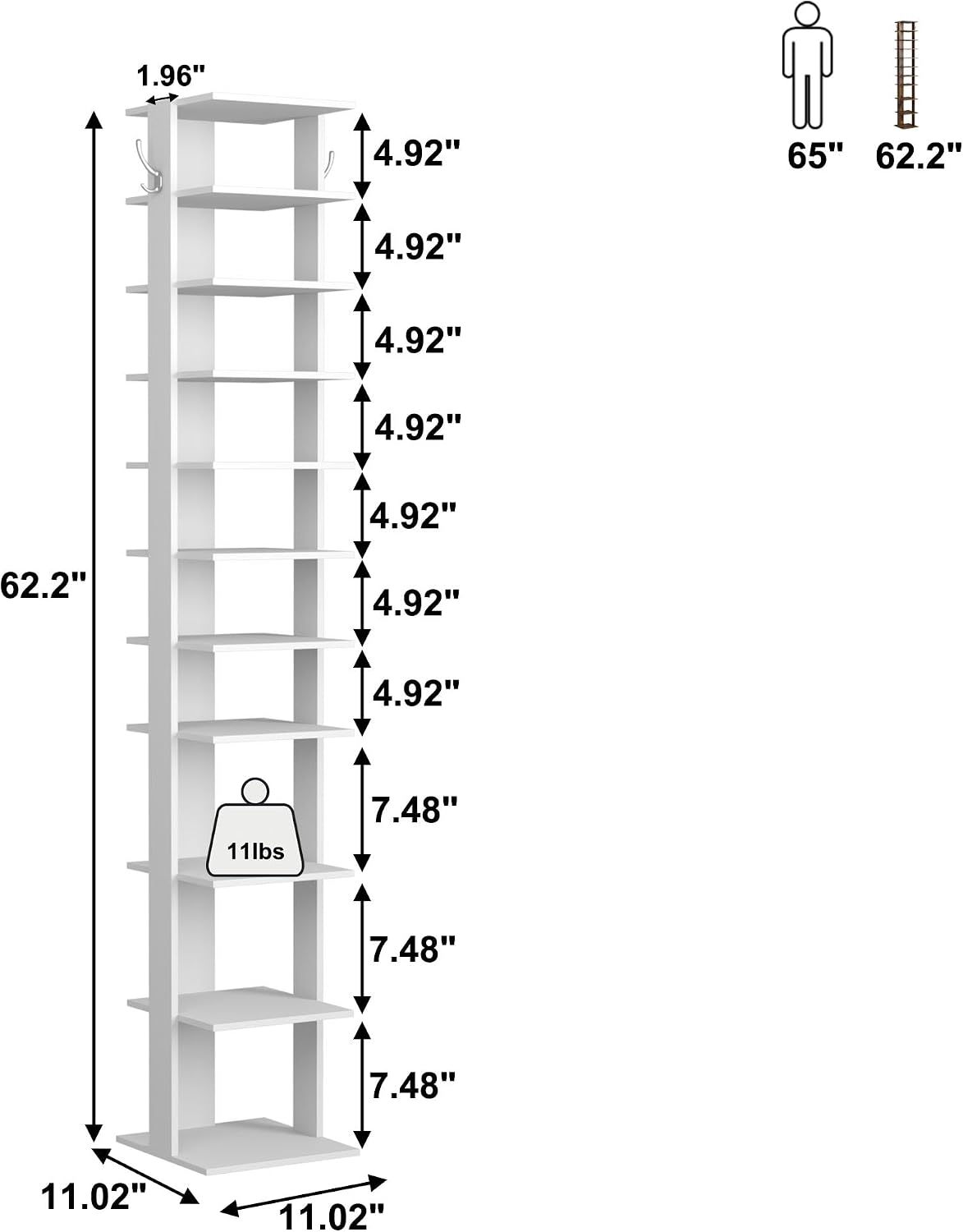 White 10‑Tier Vertical Shoe Rack