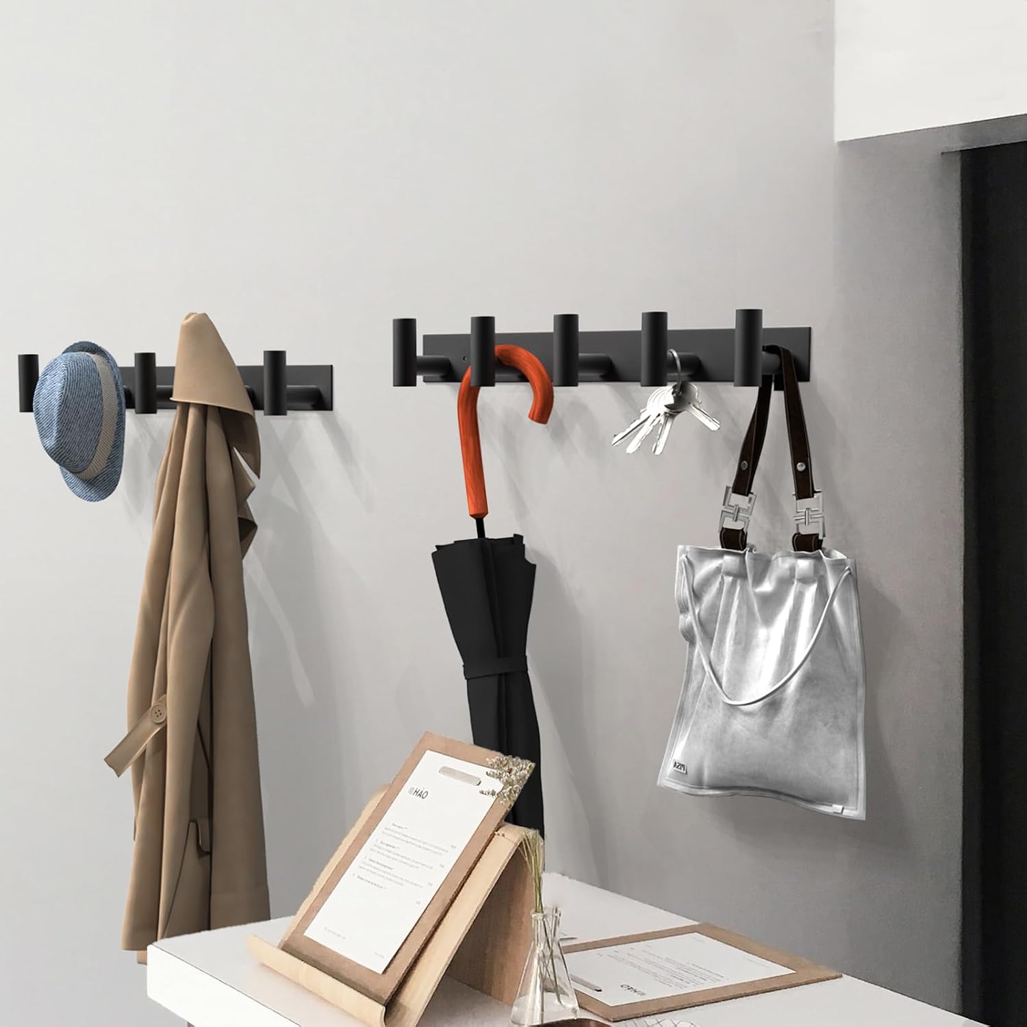 Black 5‑Hook Wall Coat Rack 2‑Pack