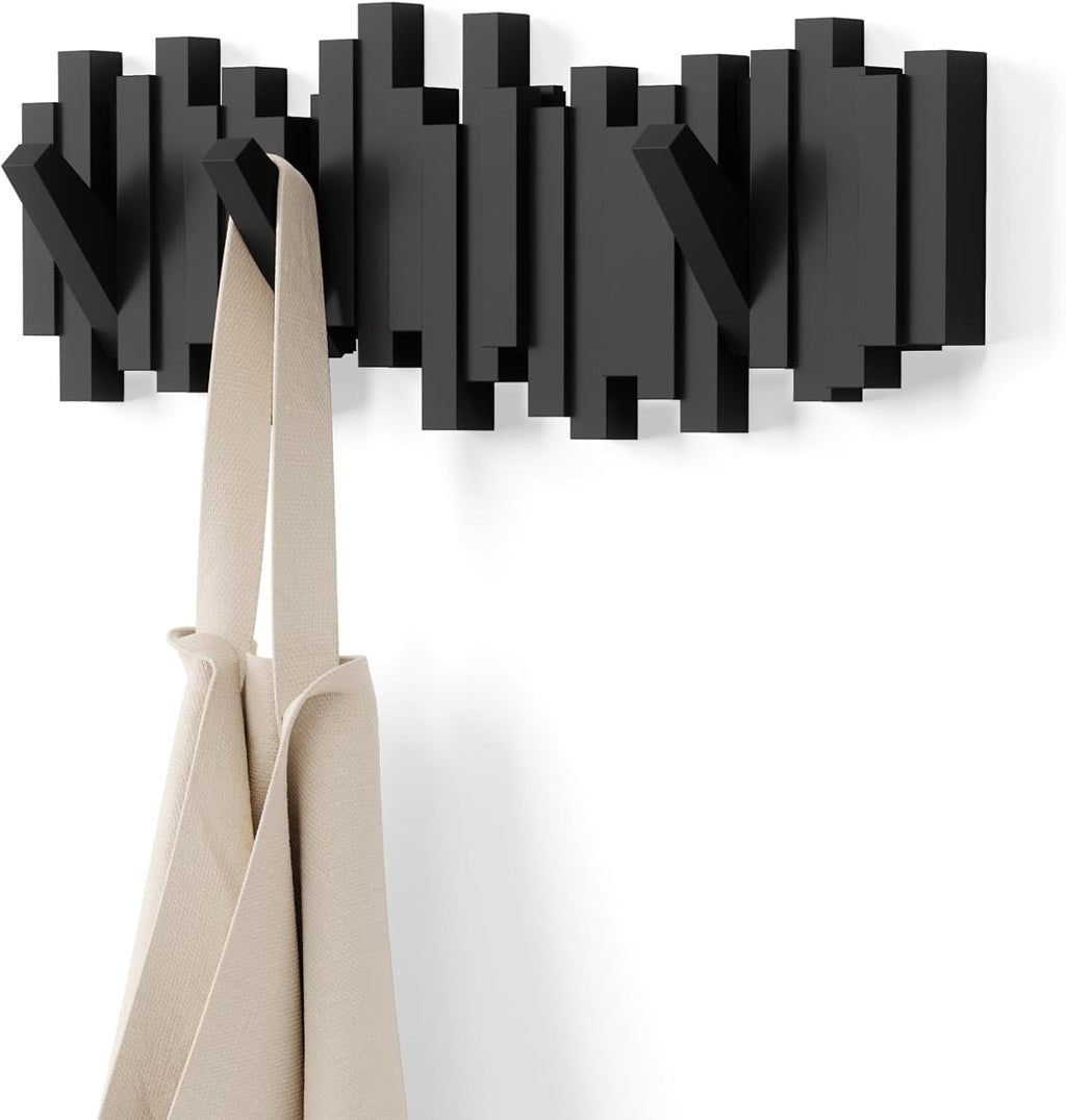 Sticks Black 5‑Hook Wall Coat Rack
