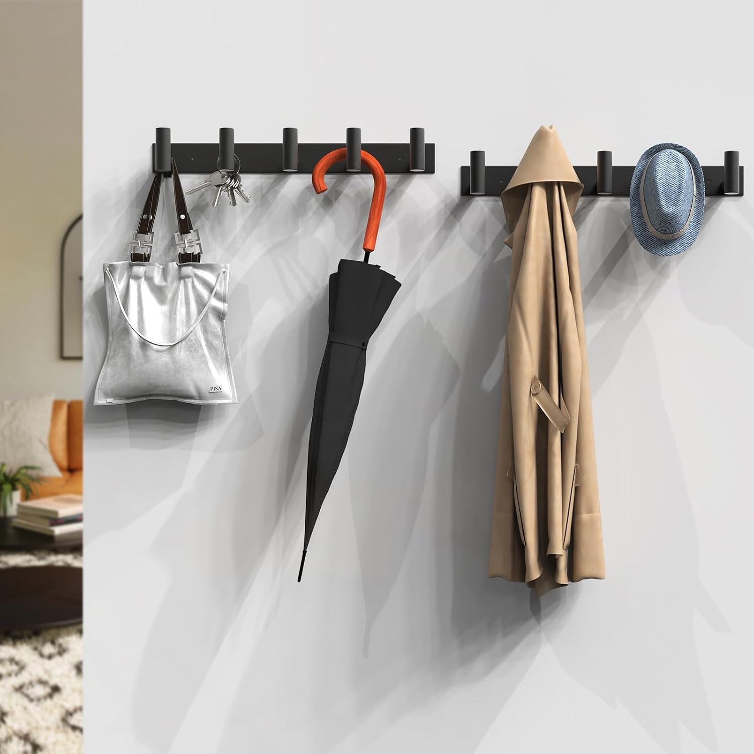Black 5‑Hook Wall Coat Rack 2‑Pack
