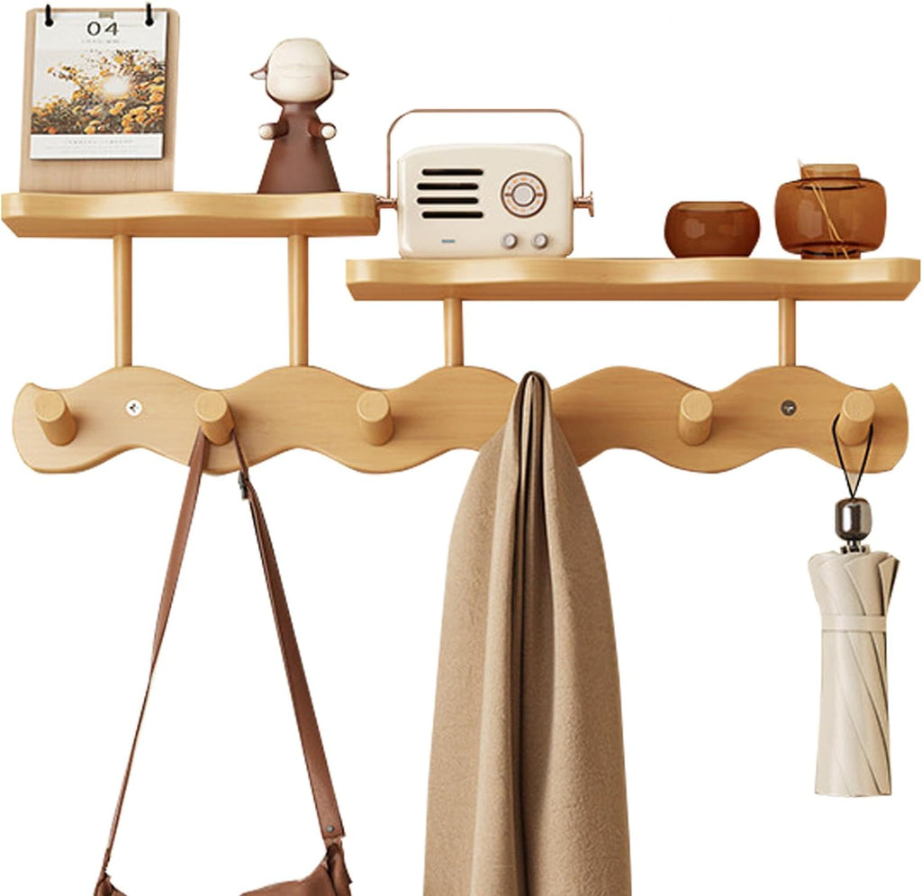 Wood Wall‑Mounted Coat Rack With Shelf