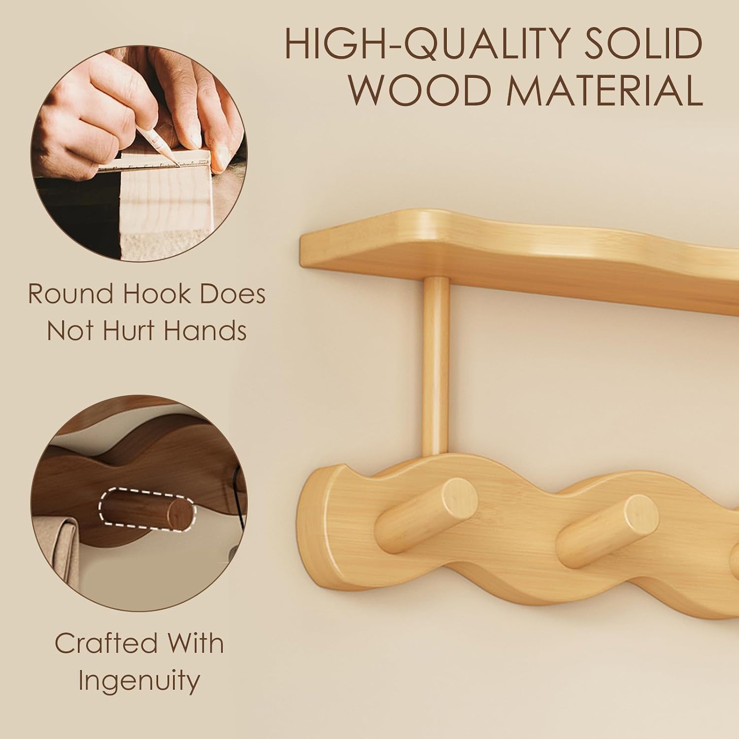 Wood Wall‑Mounted Coat Rack With Shelf