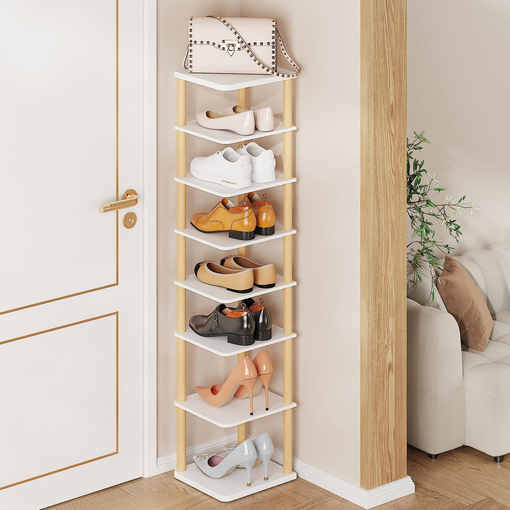 White 8‑Tier Vertical Narrow Shoe Tower