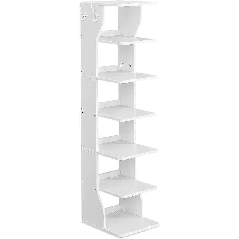 7‑Tier Vertical Shoe Rack with Hooks