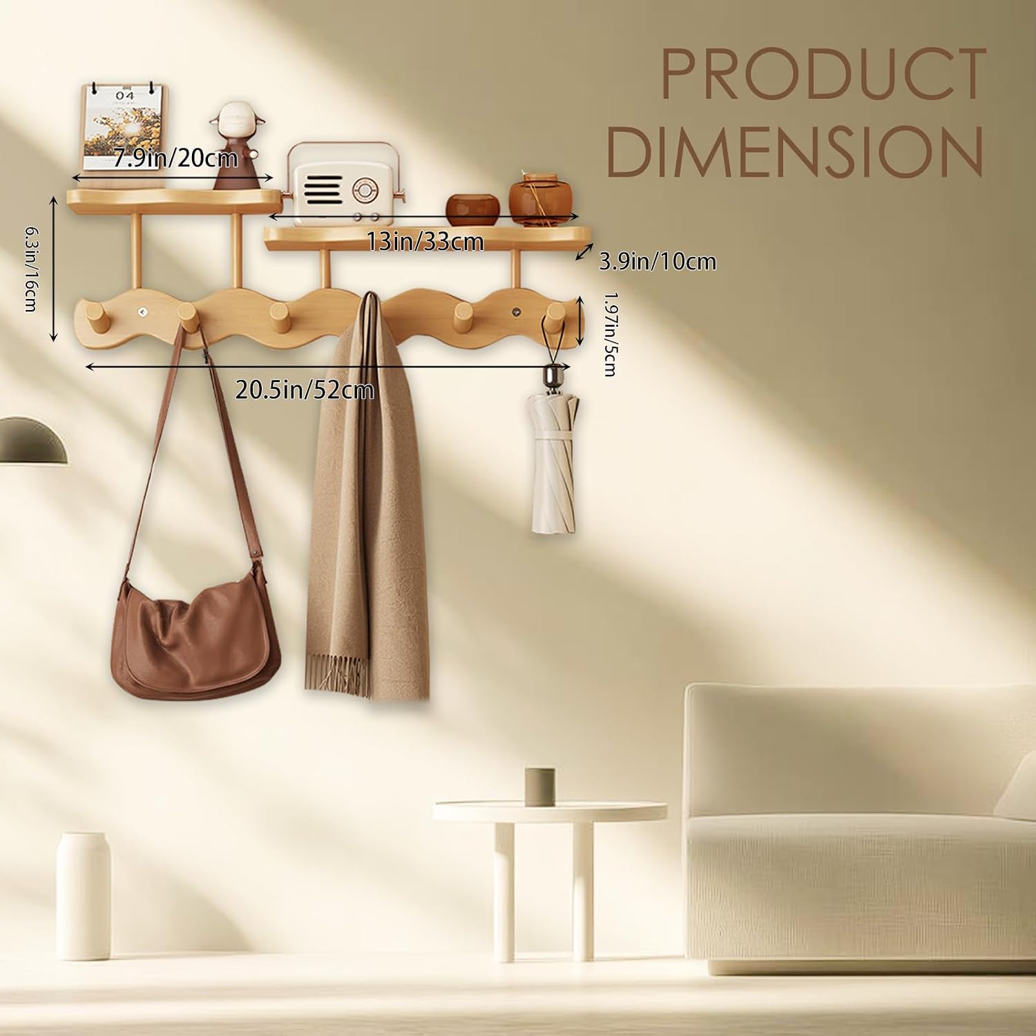 Wood Wall‑Mounted Coat Rack With Shelf