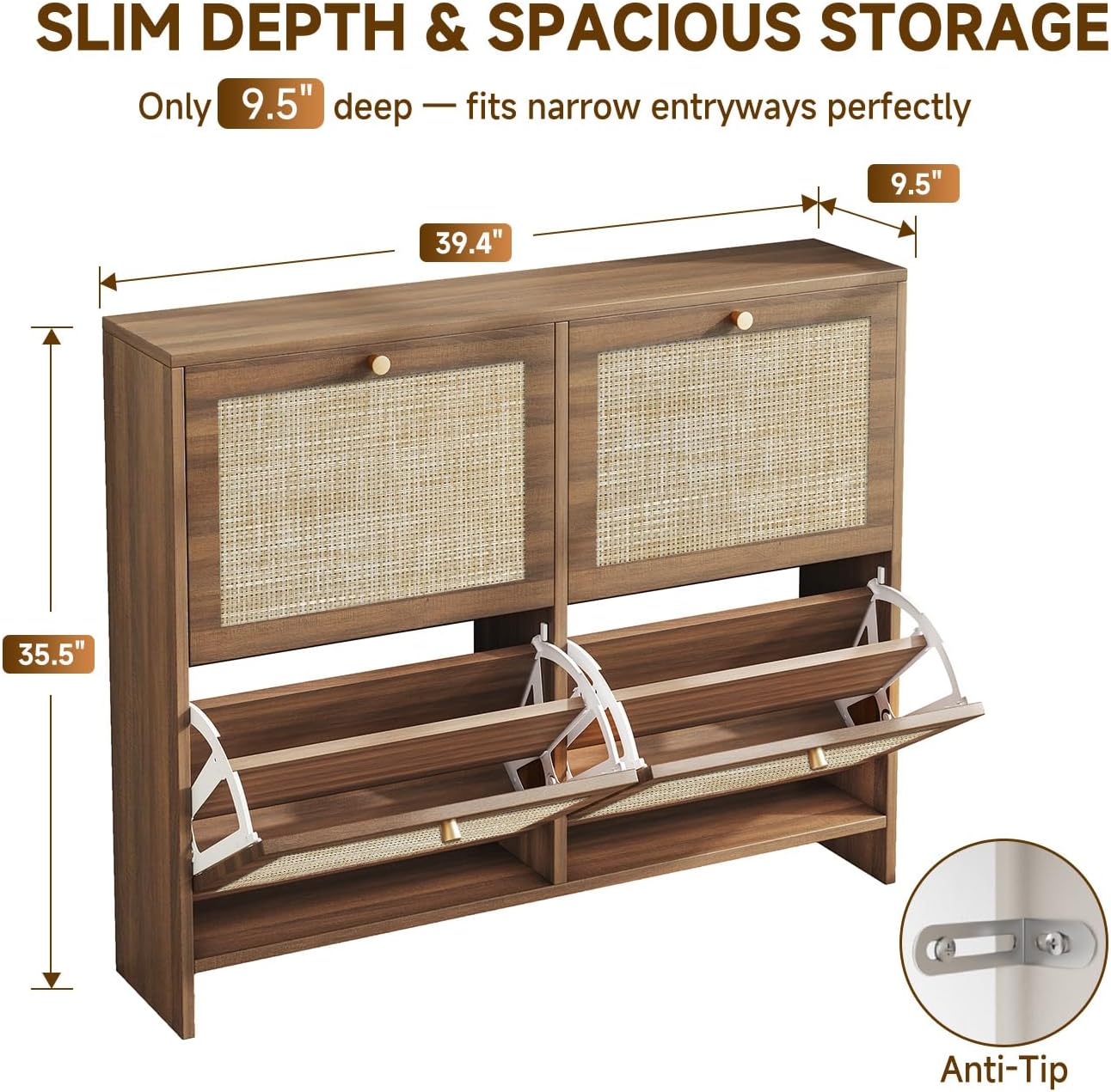 Slim Rattan Shoe Cabinet