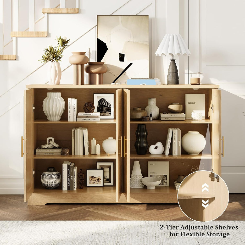 Oak 55.51" Modern Fluted Sideboard Cabinet