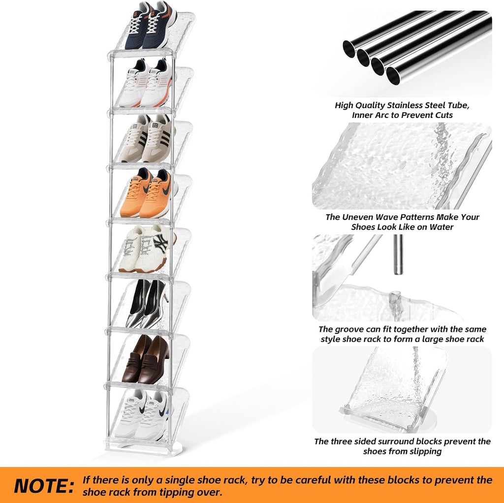 8‑Tier Narrow Clear Shoe Rack