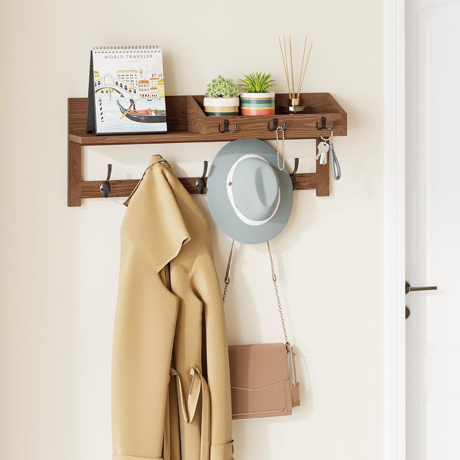 26.57" Wall‑Mounted Wood Coat Rack