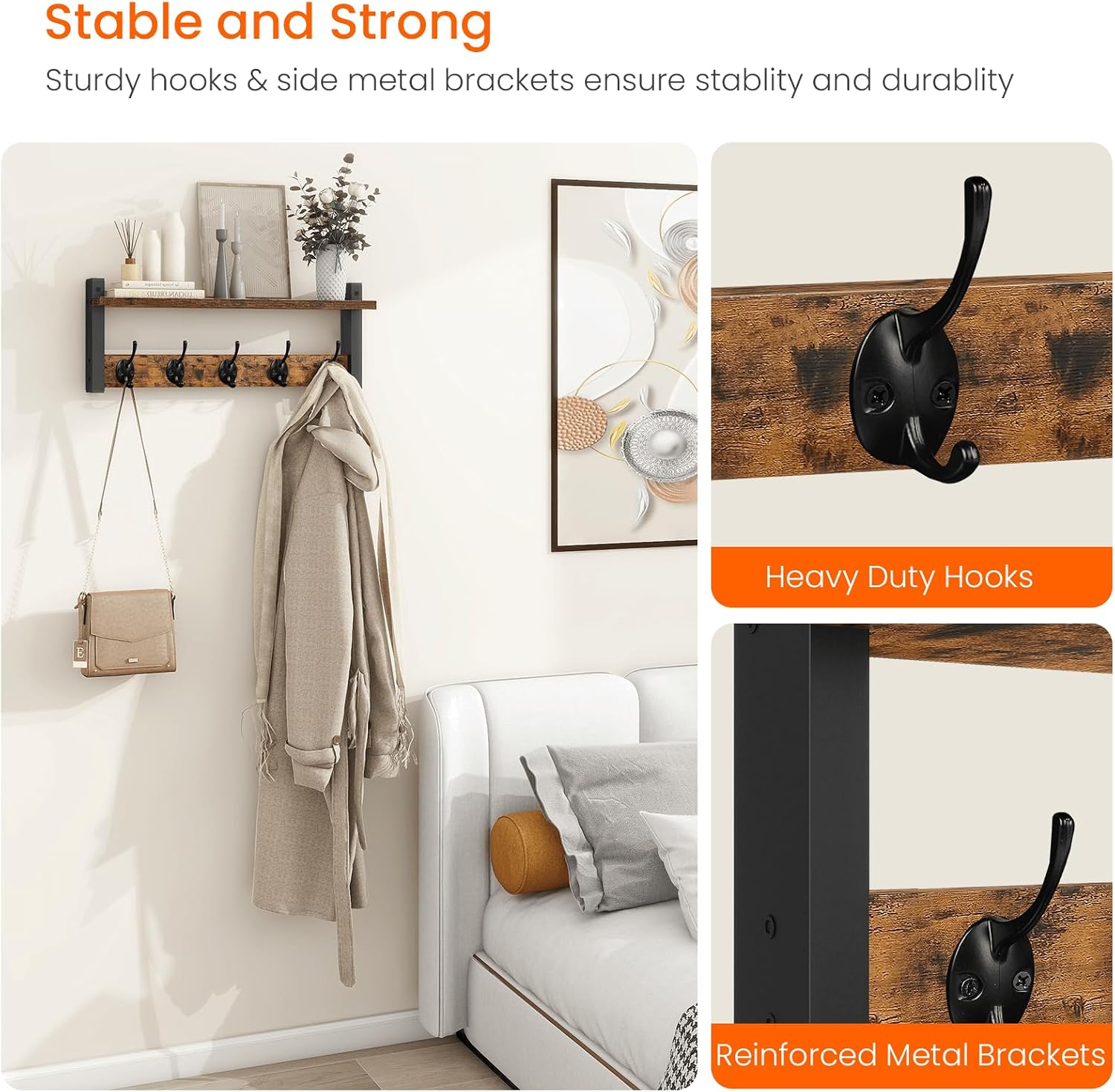 Rustic Wall‑Mounted Wood Coat Rack