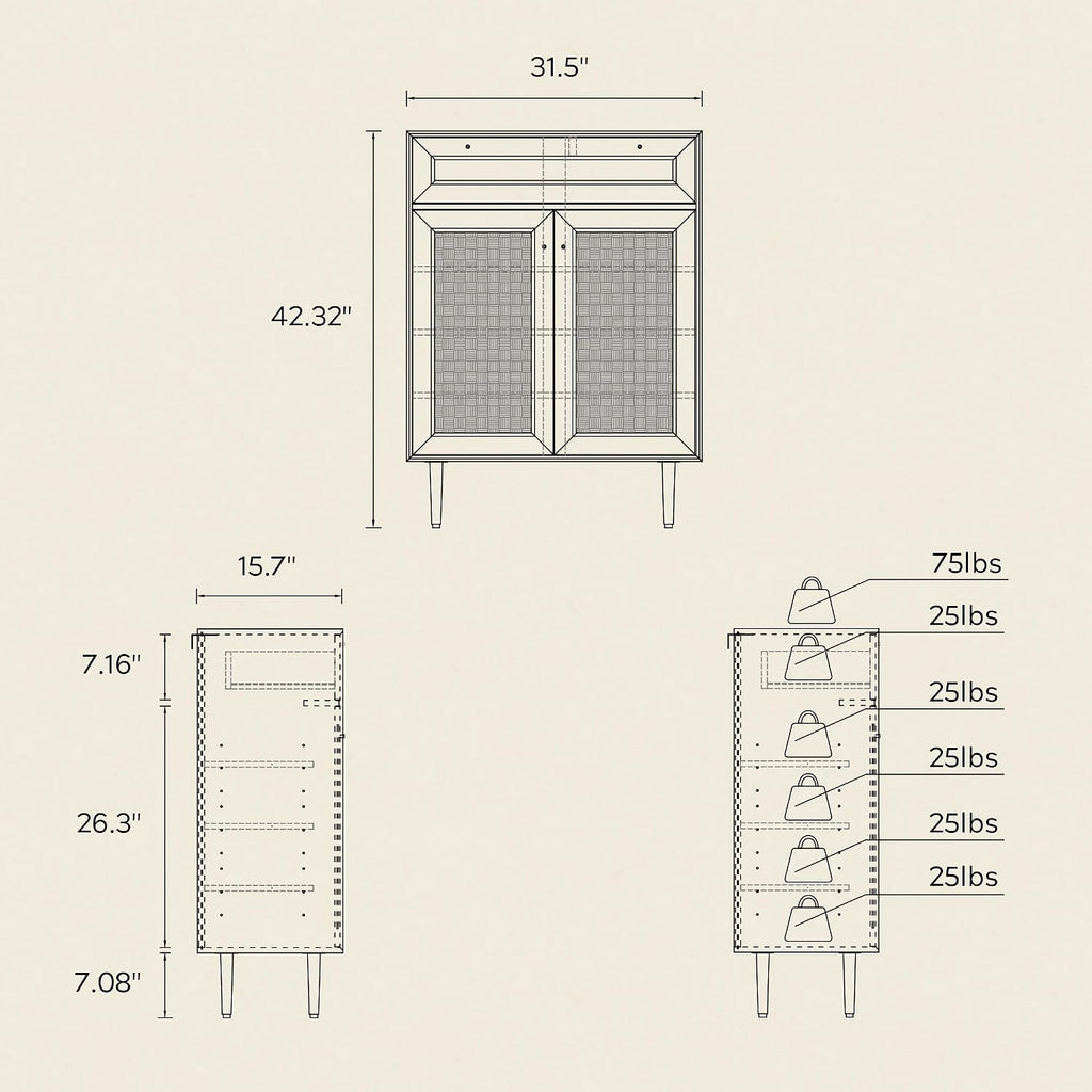 Farmhouse Rattan Freestanding Shoe Cabinet