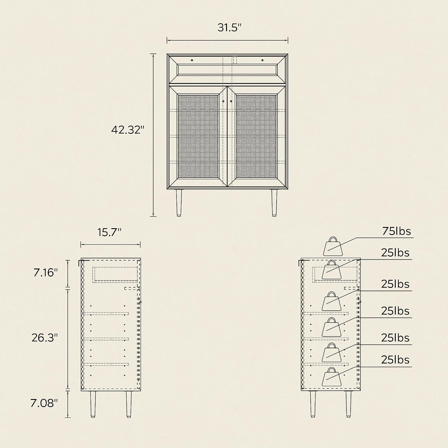 Farmhouse Rattan Freestanding Shoe Cabinet