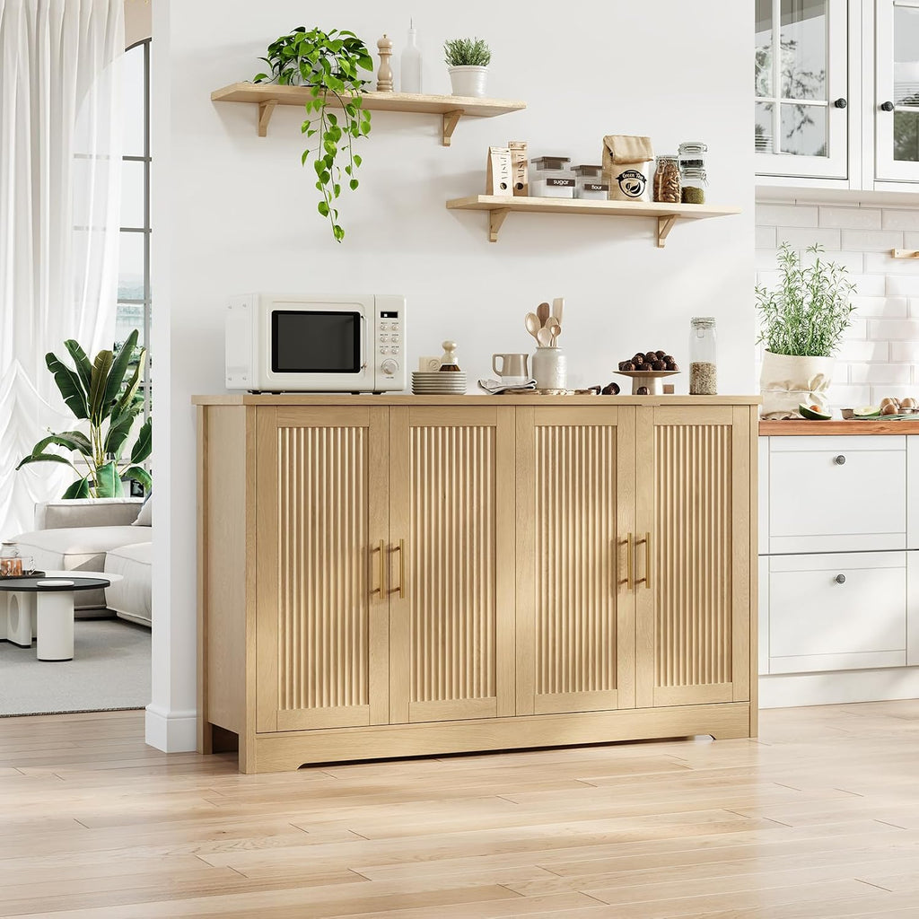 Oak 55.51" Modern Fluted Sideboard Cabinet