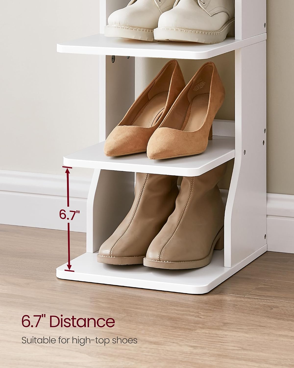 7‑Tier Vertical Shoe Rack with Hooks