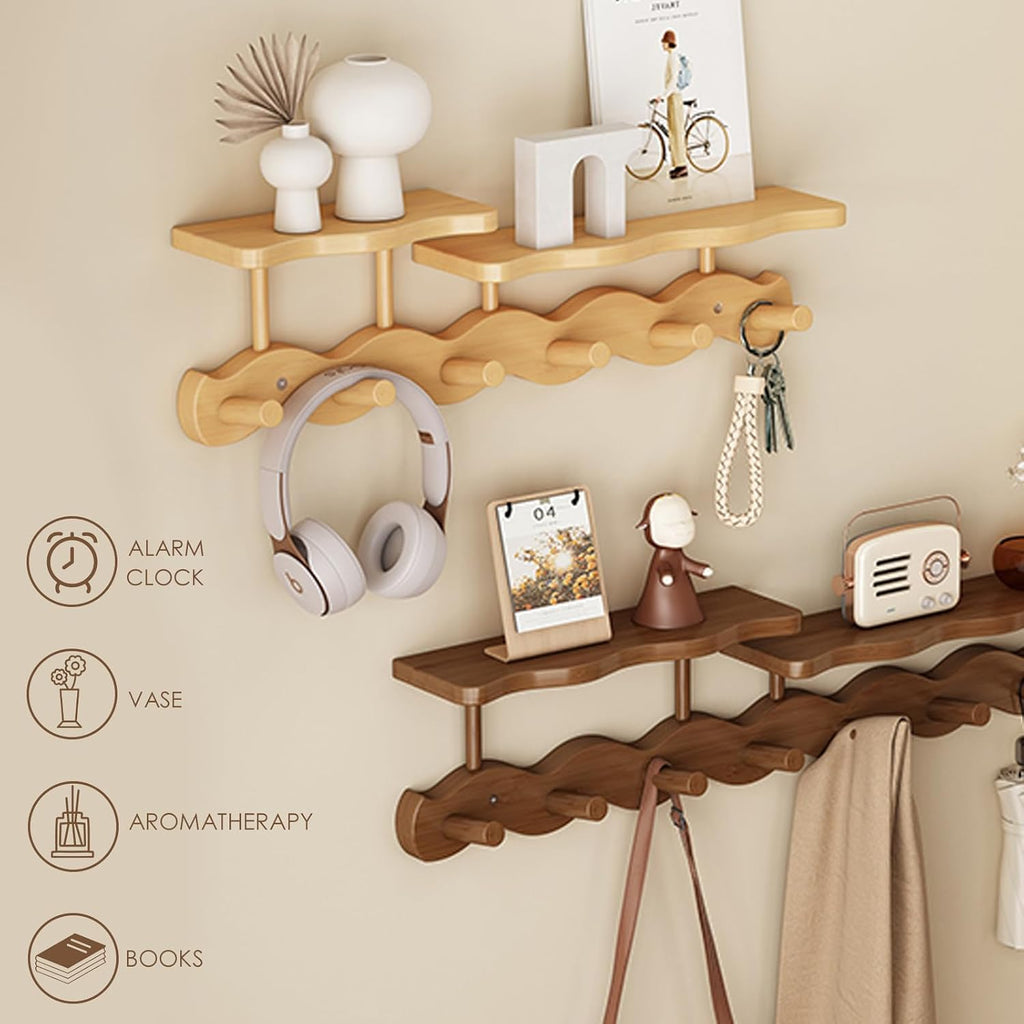 Wood Wall‑Mounted Coat Rack With Shelf