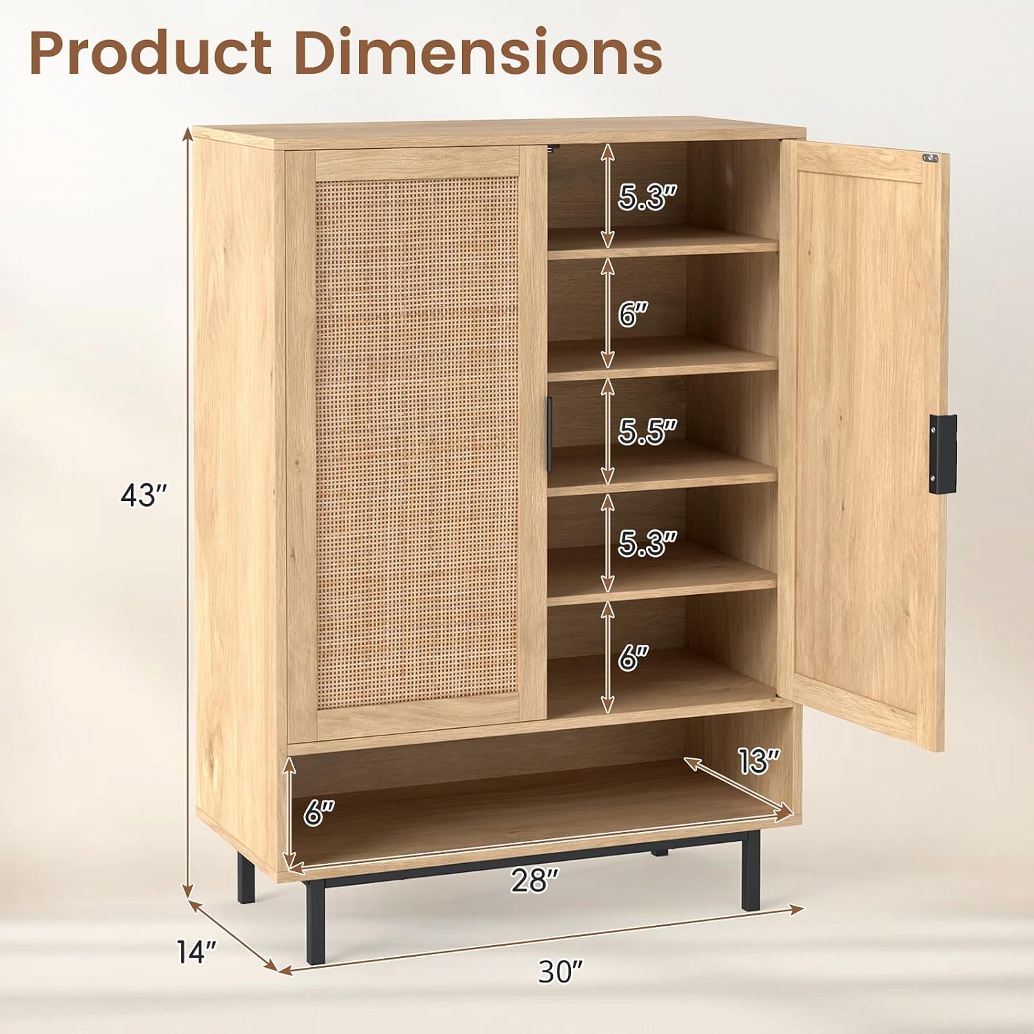Natural Freestanding Shoe Cabinet