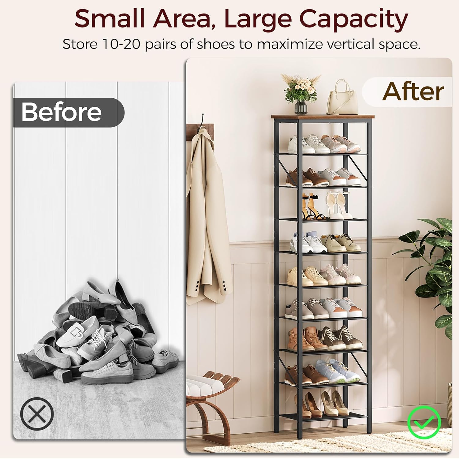10‑Tier Slim Metal Shoe Rack