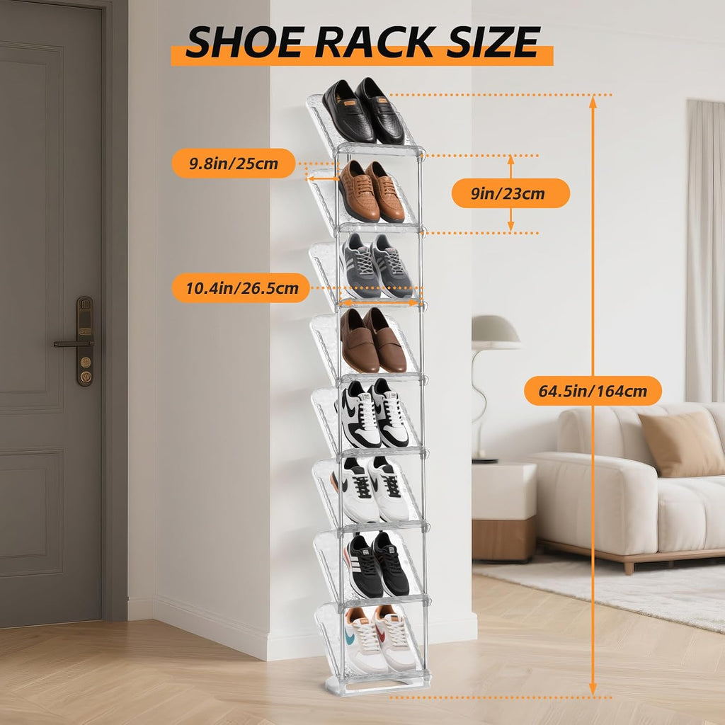 8‑Tier Narrow Clear Shoe Rack