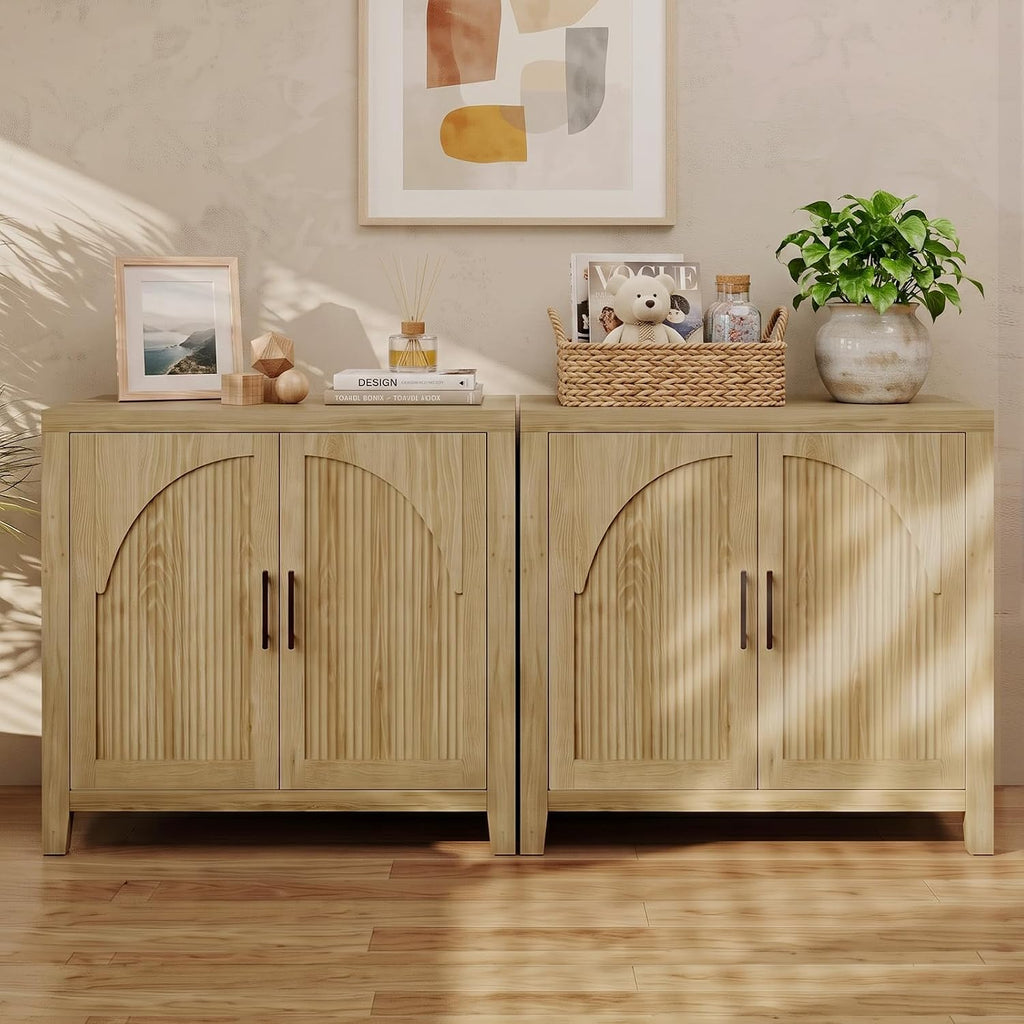73" Natural Oak Fluted Sideboard Cabinet