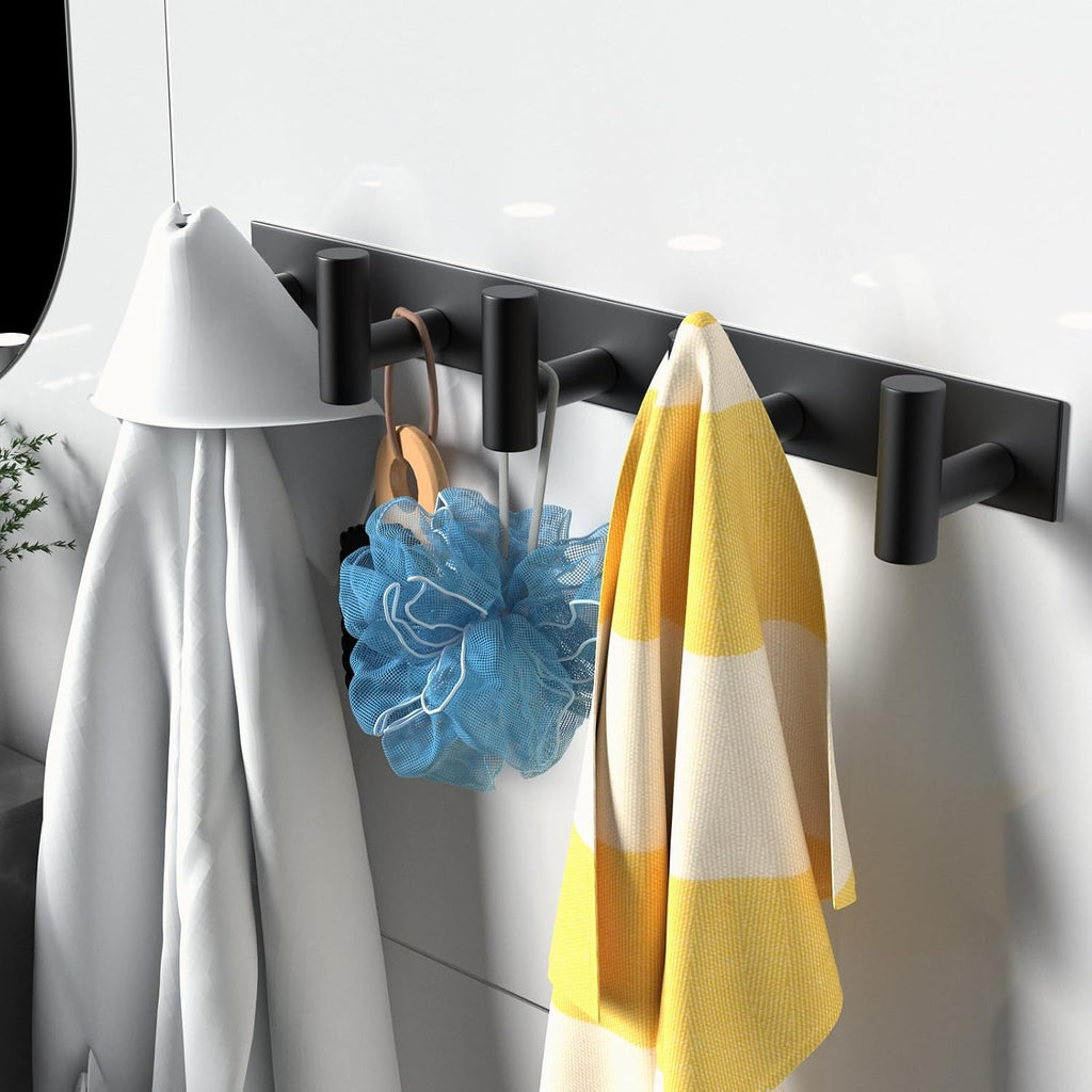 Black 5‑Hook Wall Coat Rack 2‑Pack