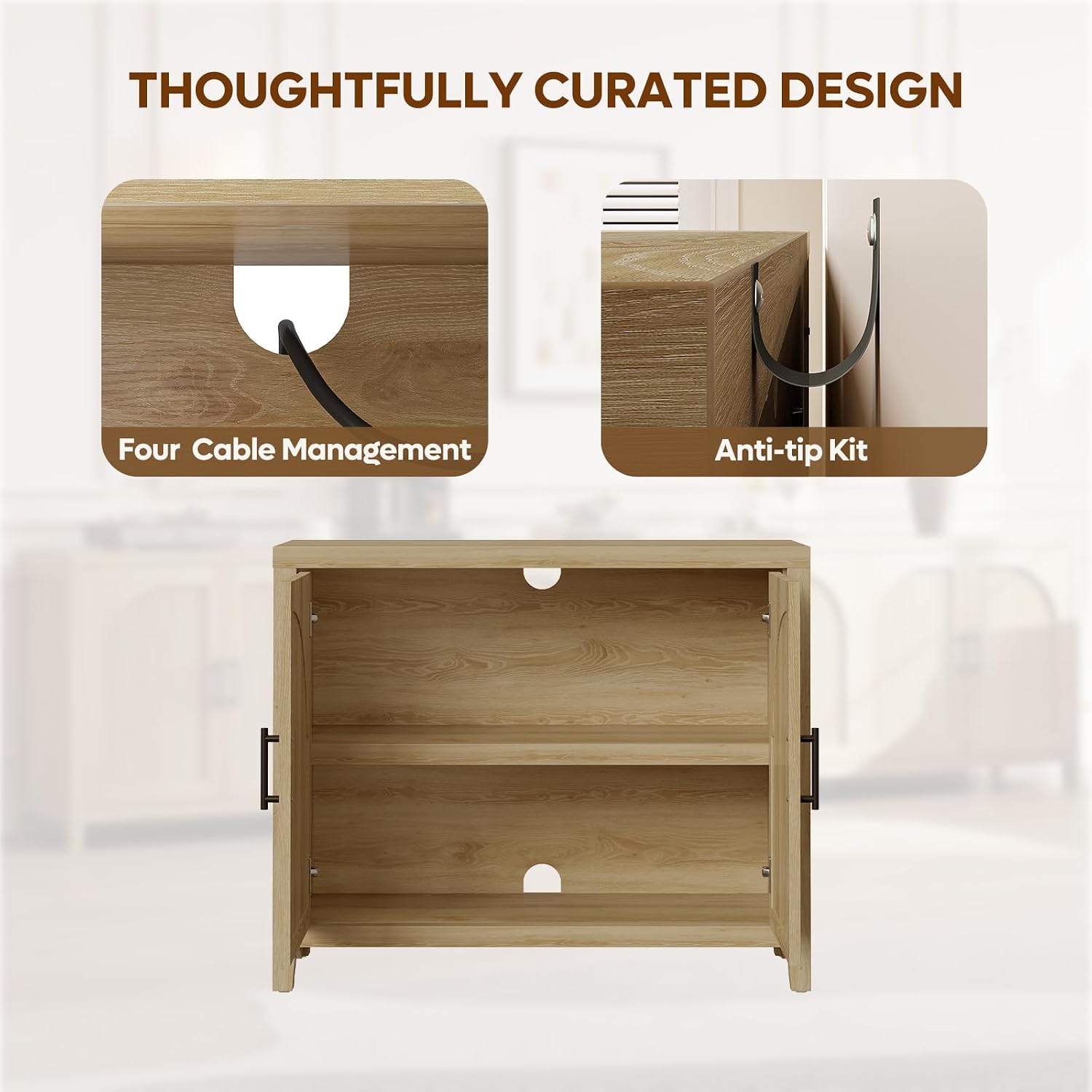 37"W Natural Oak Fluted Sideboard Cabinet