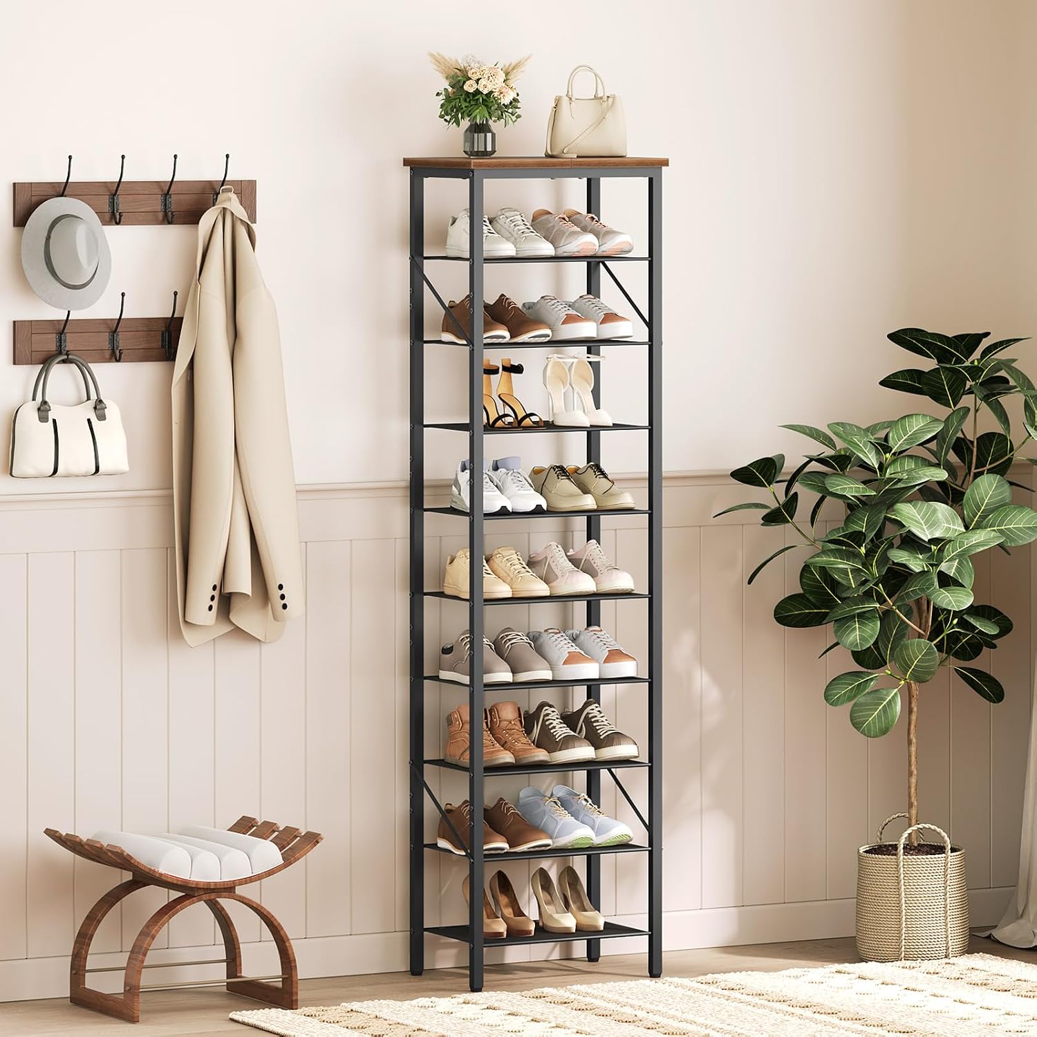 10‑Tier Slim Metal Shoe Rack