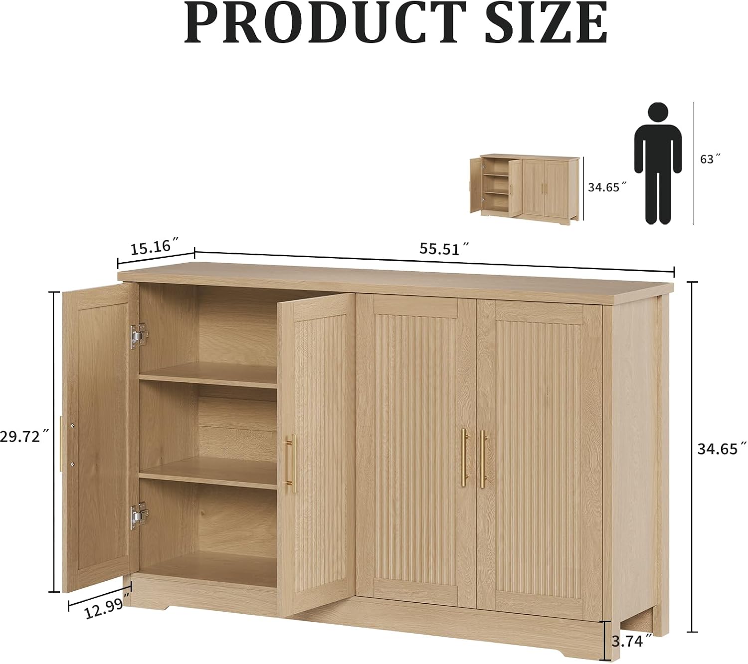 Oak 55.51" Modern Fluted Sideboard Cabinet