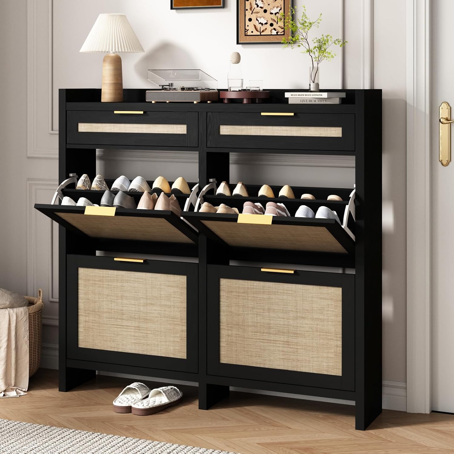 Large Rattan Shoe Cabinet