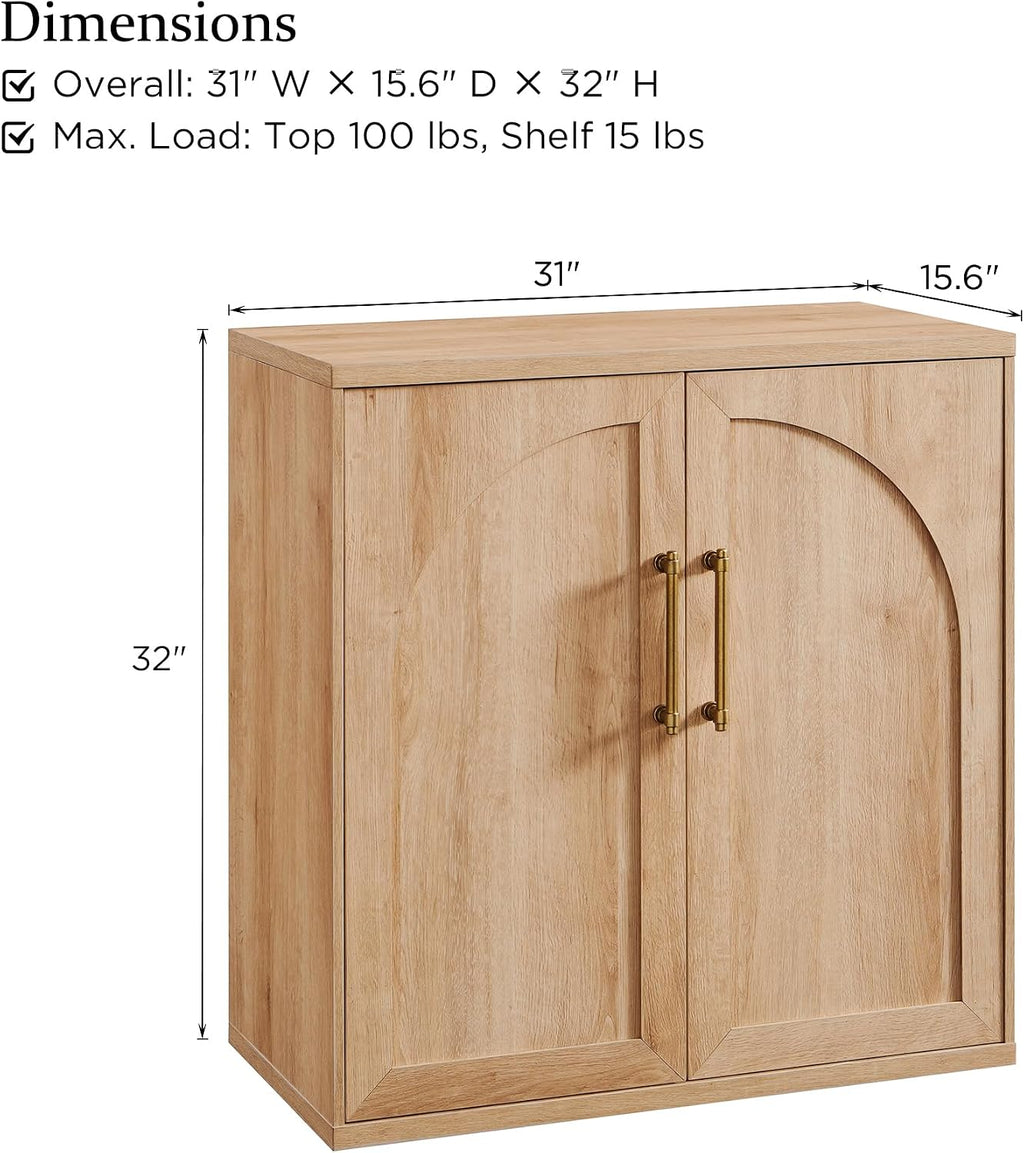 2‑Pack Arched Door Oak Sideboard Cabinet