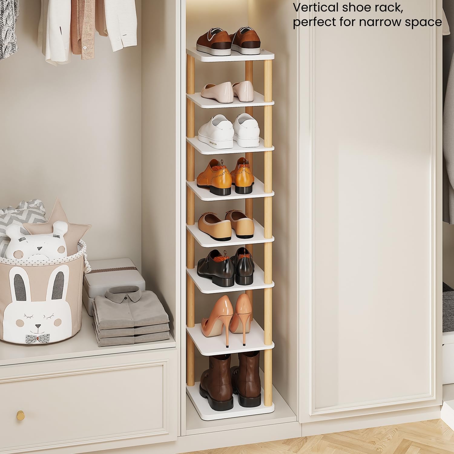White 8‑Tier Vertical Narrow Shoe Tower