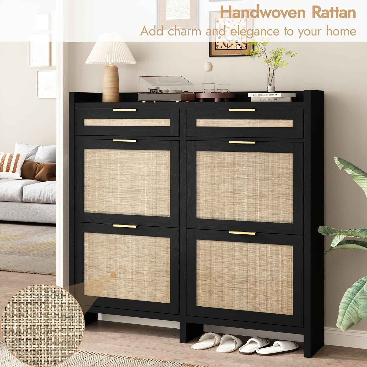 Large Rattan Shoe Cabinet
