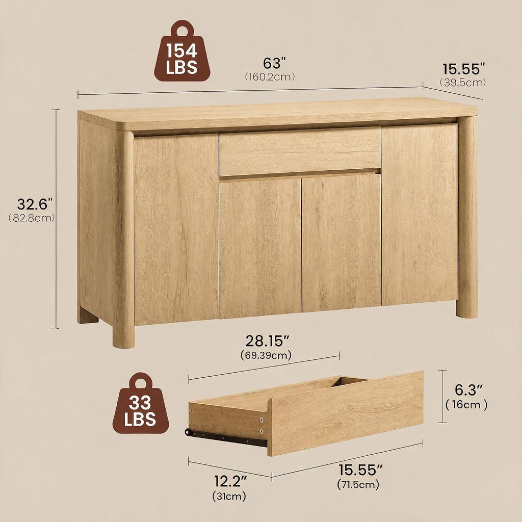 63" Oak Sideboard Buffet Cabinet