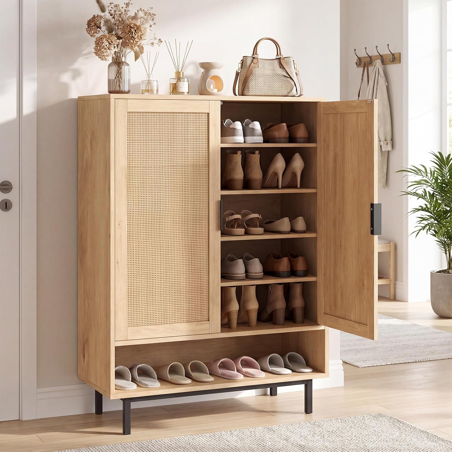 Natural Freestanding Shoe Cabinet