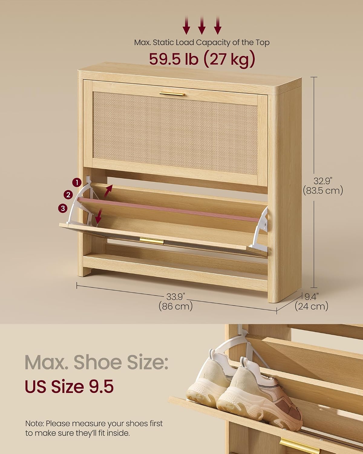 Slim Boho Rattan Shoe Cabinet