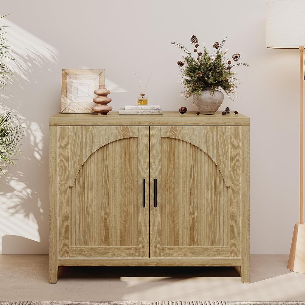 37"W Natural Oak Fluted Sideboard Cabinet