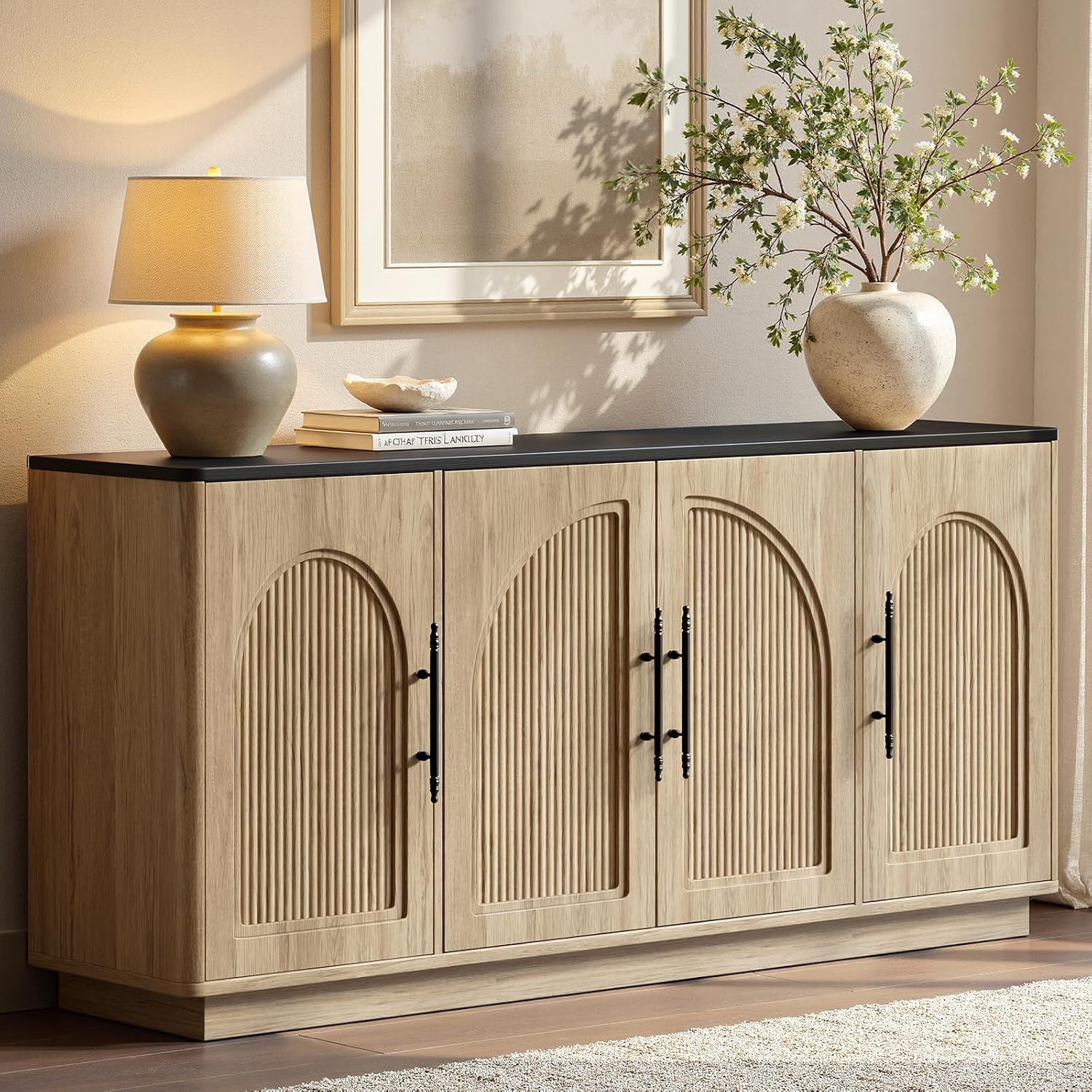 67" Oak Fluted Sideboard Cabinet