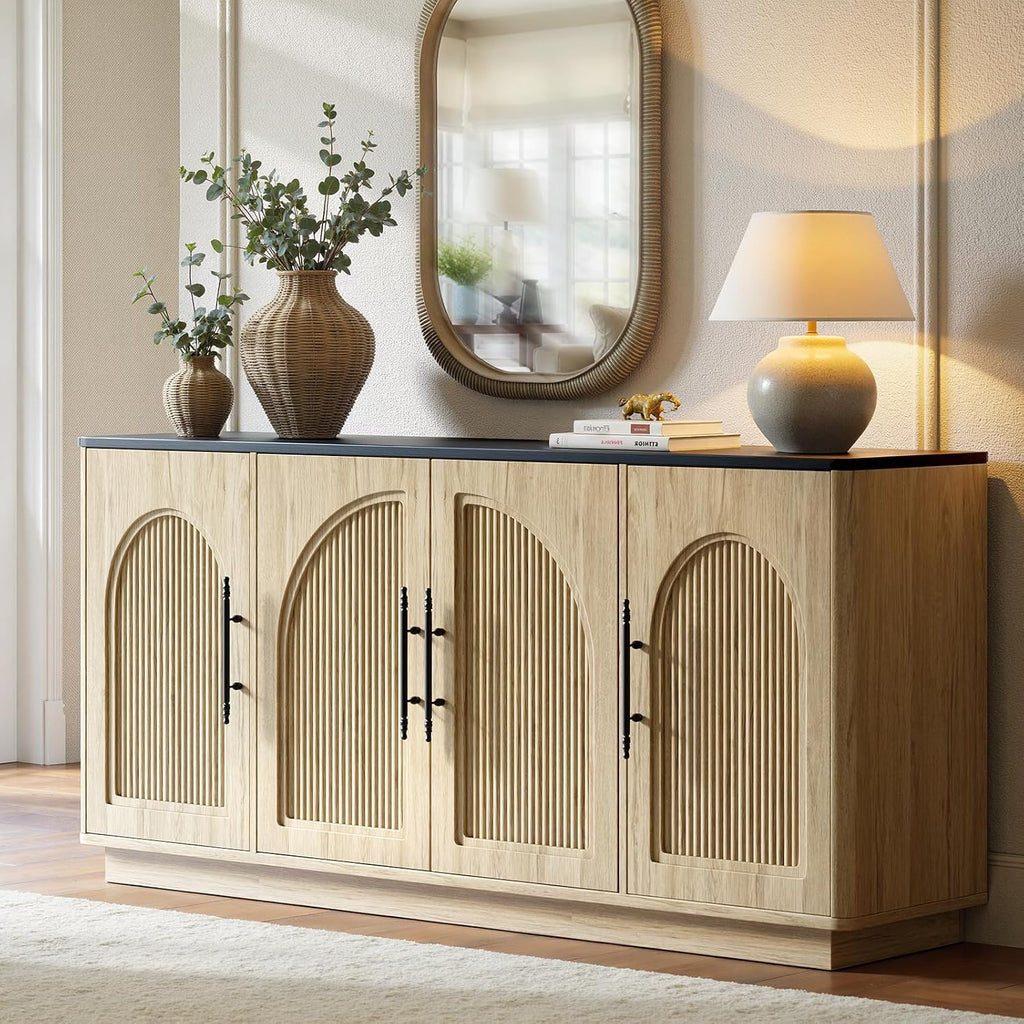 67" Oak Fluted Sideboard Cabinet