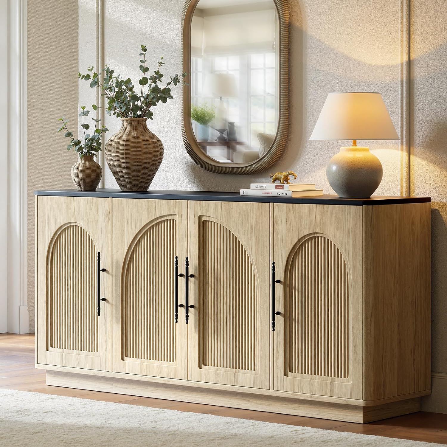 67" Oak Fluted Sideboard Cabinet