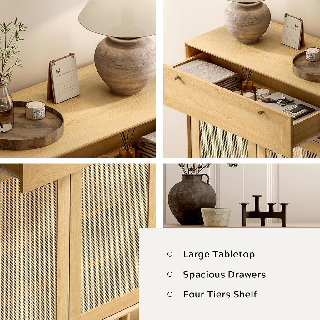 Farmhouse Rattan Freestanding Shoe Cabinet