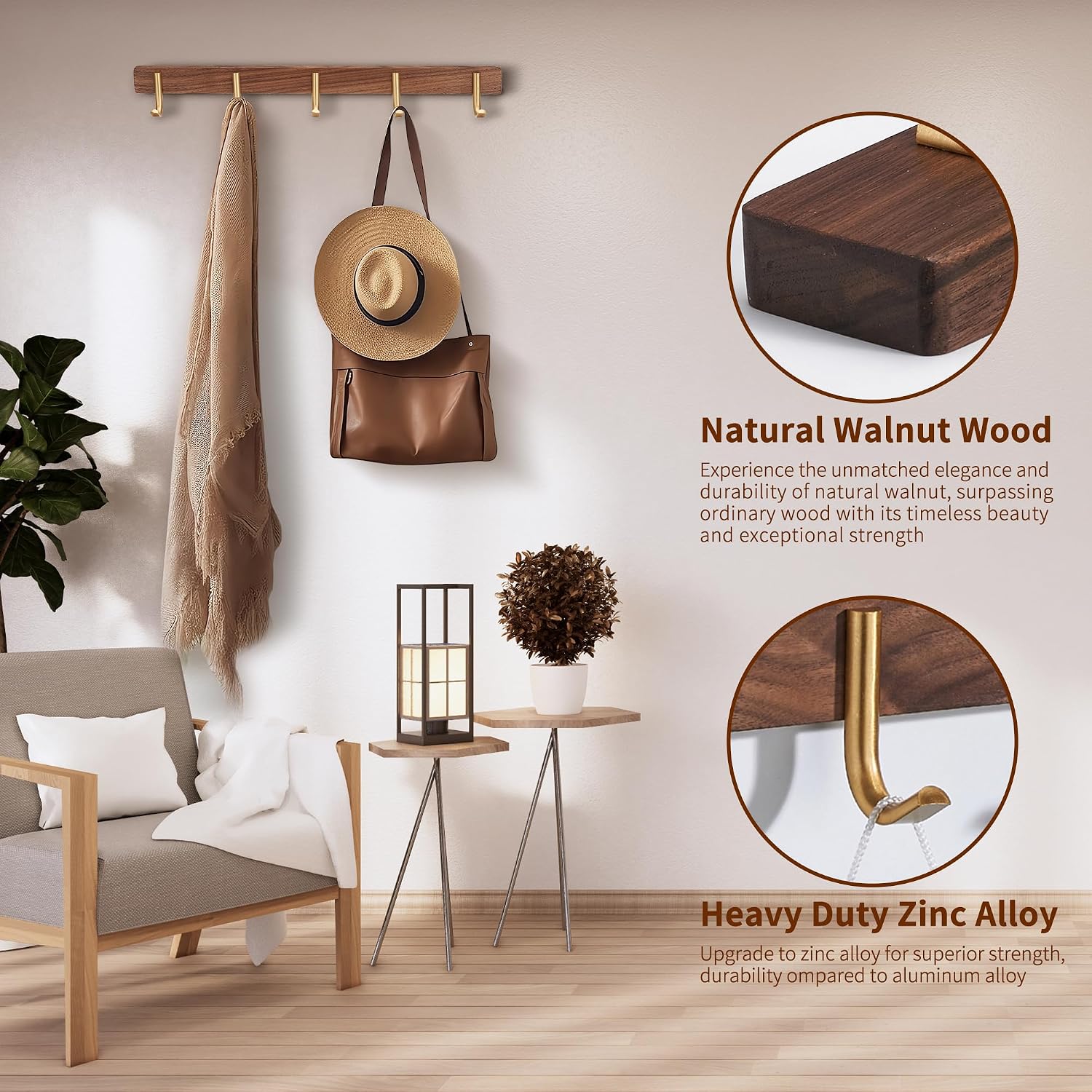 5‑Hook Wall Mounted Coat Rack