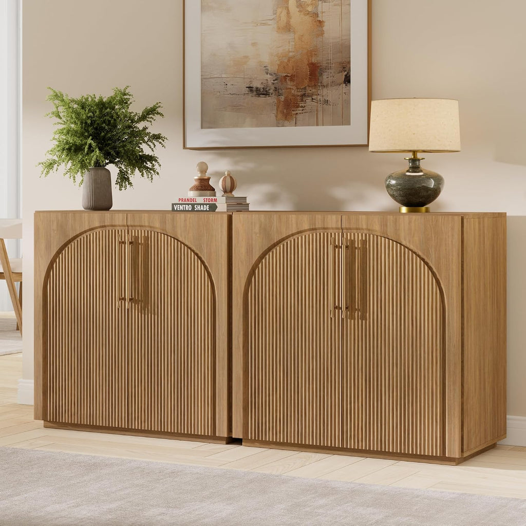 Natural Oak 63"W Storage Buffet Cabinet