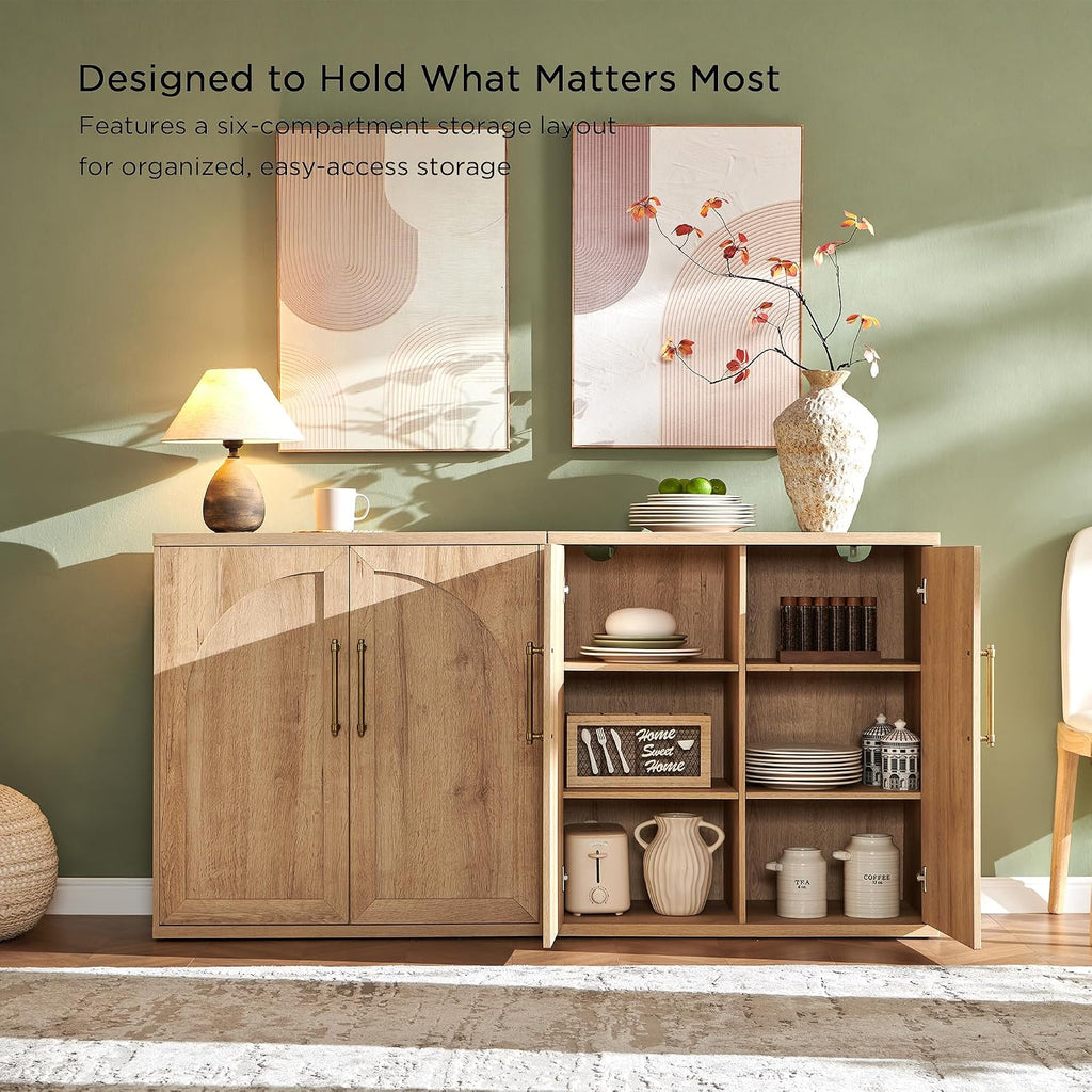 2‑Pack Arched Door Oak Sideboard Cabinet