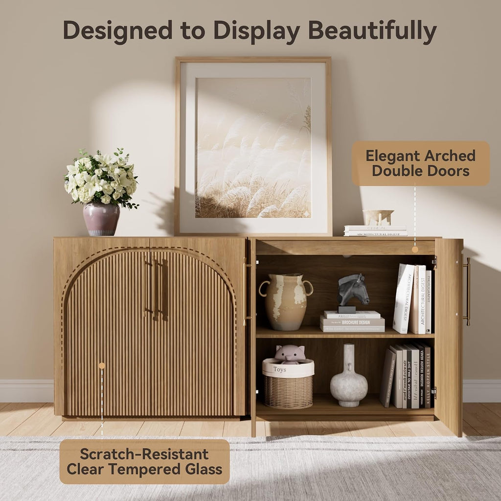 Natural Oak 63"W Storage Buffet Cabinet