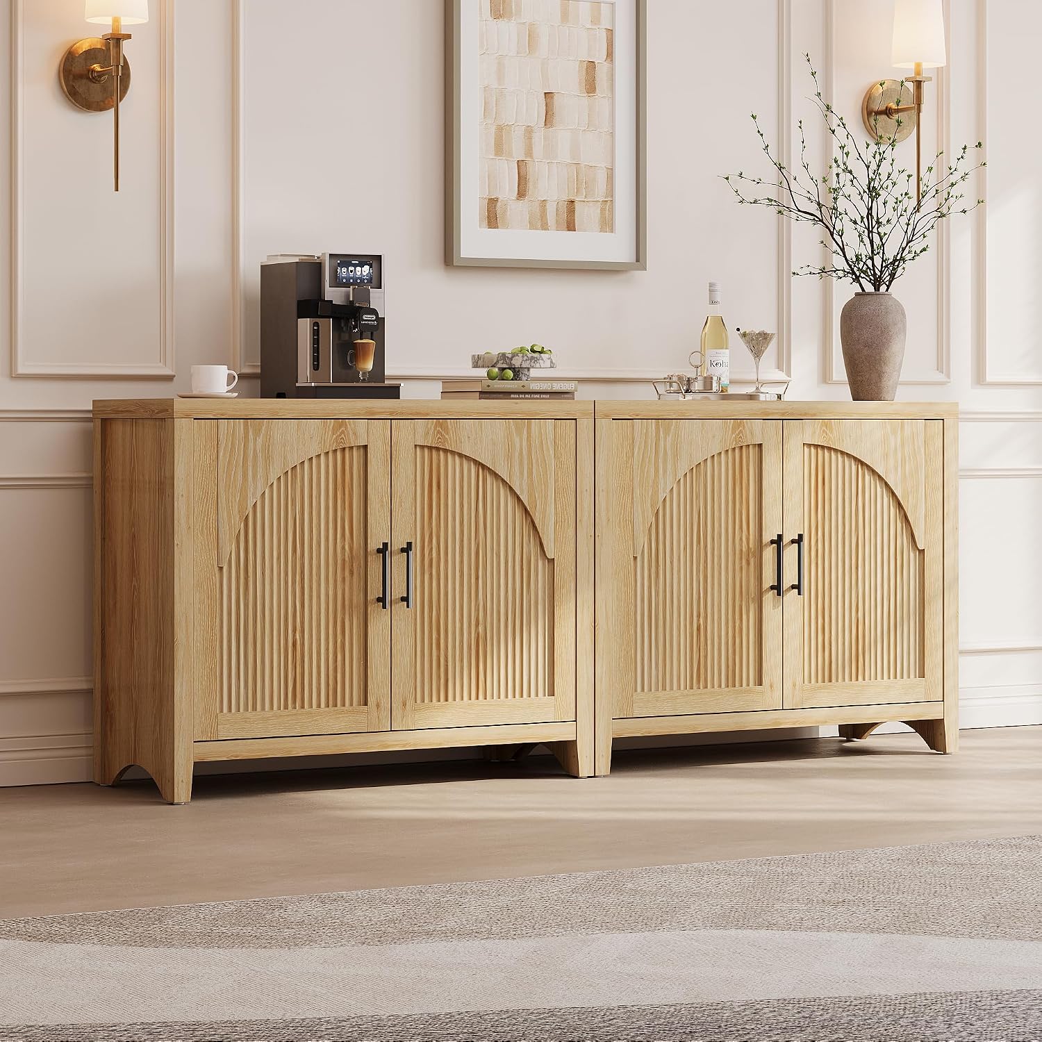 73" Natural Oak Fluted Sideboard Cabinet