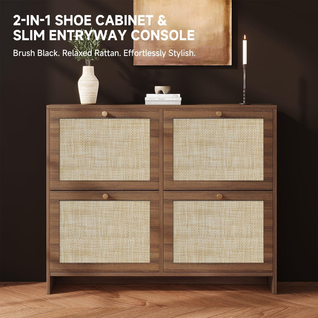 Slim Rattan Shoe Cabinet