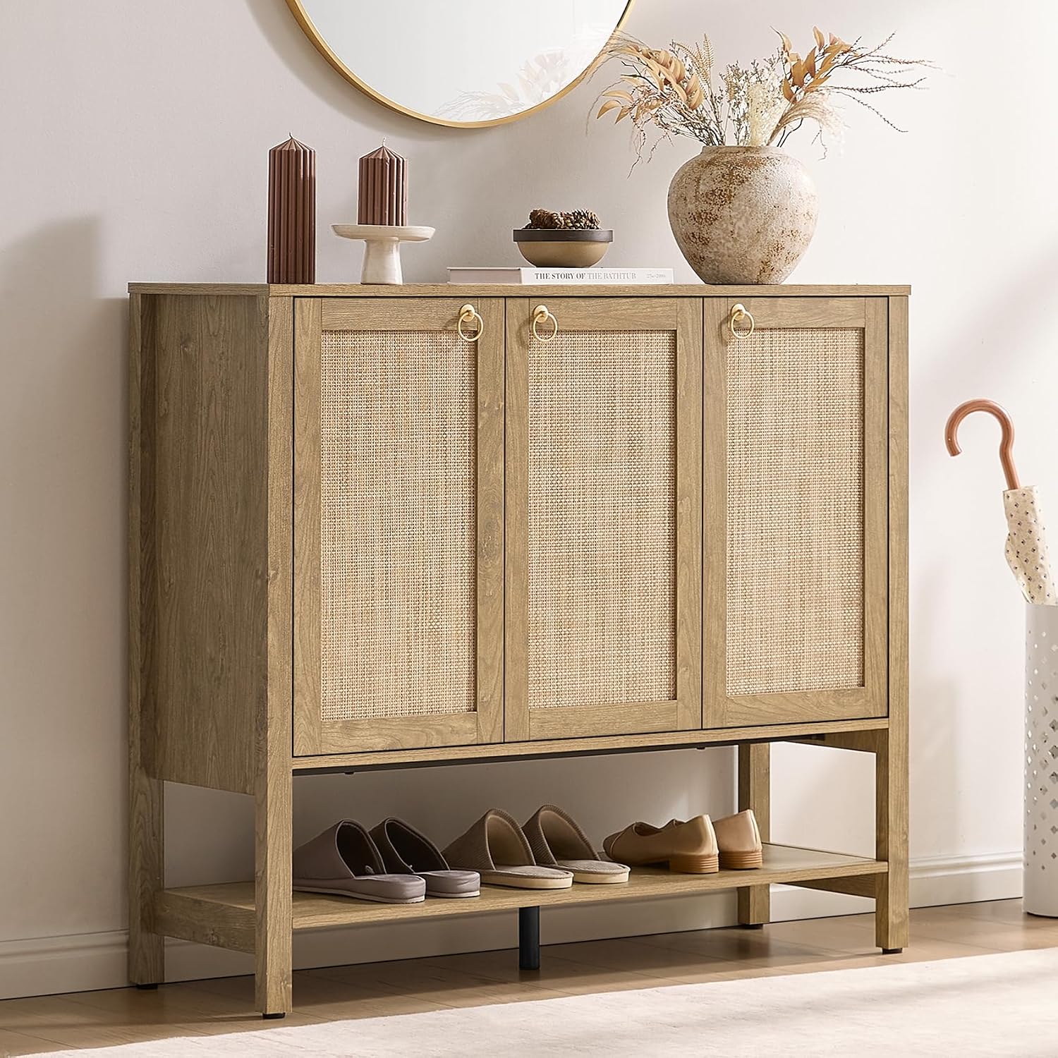 Boho Rattan Shoe Cabinet